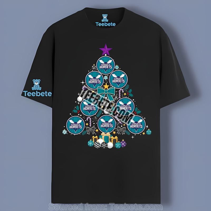 Charlotte Hornets Christmas Tree Logo Colorful Festive Shirt