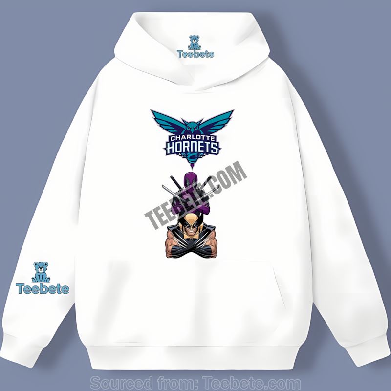 Charlotte Hornets Deadpool Wolverine Superhero Mashup Hoodie Charlotte Hornets Deadpool Wolverine Superhero Mashup Hoodie