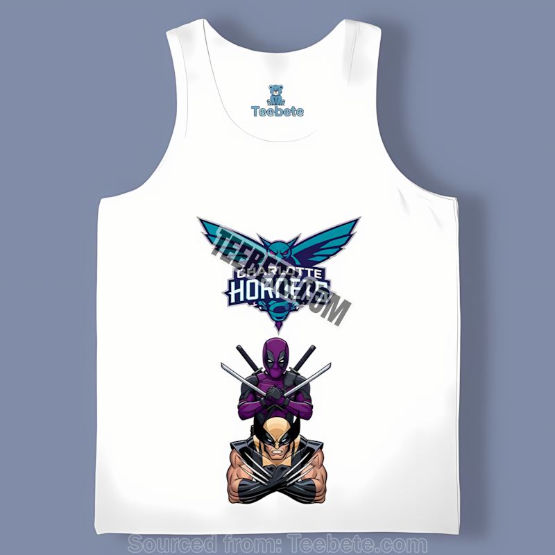 Charlotte Hornets Deadpool Wolverine Superhero Mashup Tanktop Charlotte Hornets Deadpool Wolverine Superhero Mashup Tanktop
