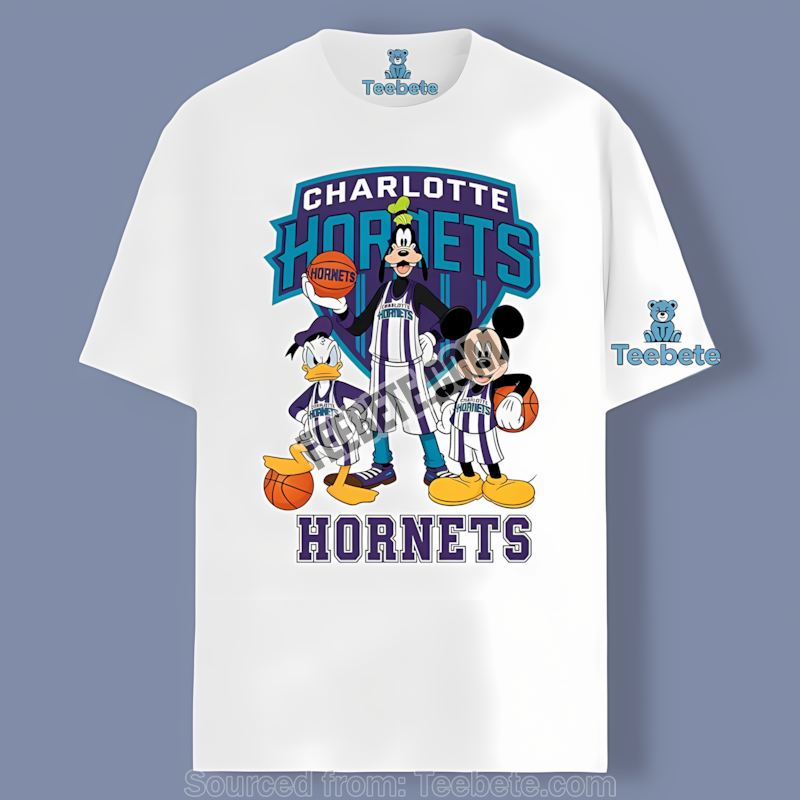 Charlotte Hornets Disney Mickey Donald Goofy Color Shirt