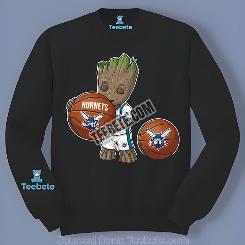 Charlotte Hornets Groot Basketball Marvel Fan Long Sleeve Charlotte Hornets Groot Basketball Marvel Fan Long Sleeve