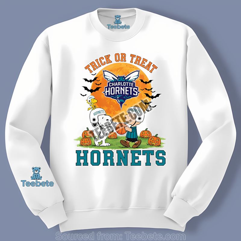 Charlotte Hornets Halloween Trick Treat Peanuts Fan Long Sleeve Charlotte Hornets Halloween Trick Treat Peanuts Fan Long Sleeve