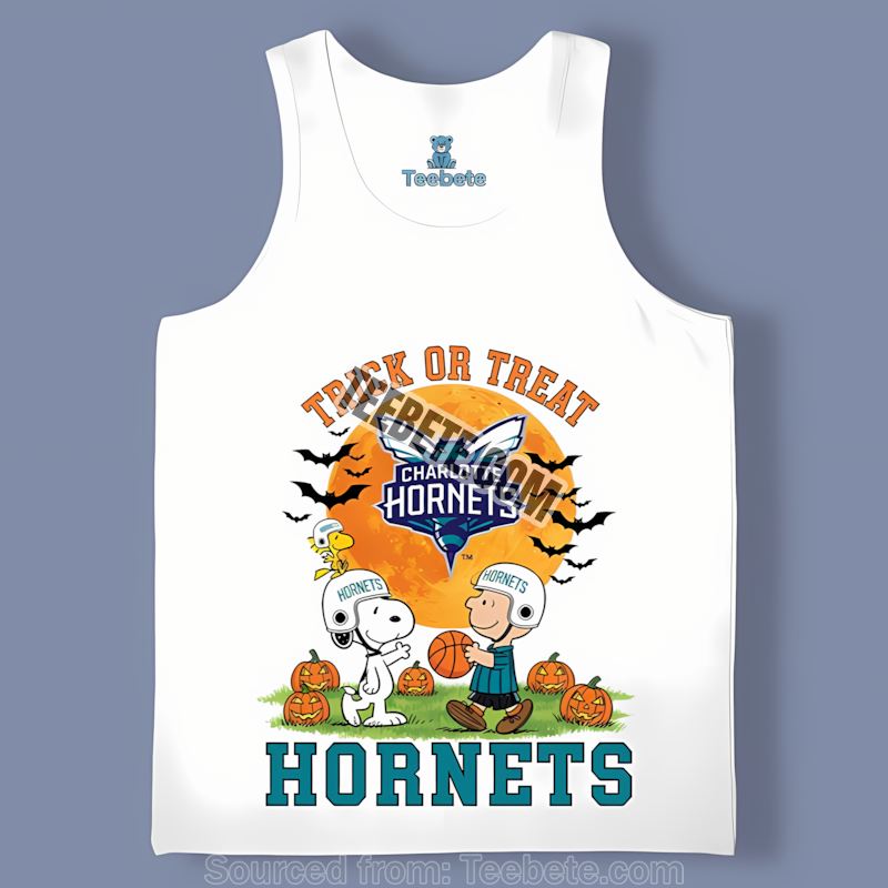 Charlotte Hornets Halloween Trick Treat Peanuts Fan Tanktop Charlotte Hornets Halloween Trick Treat Peanuts Fan Tanktop