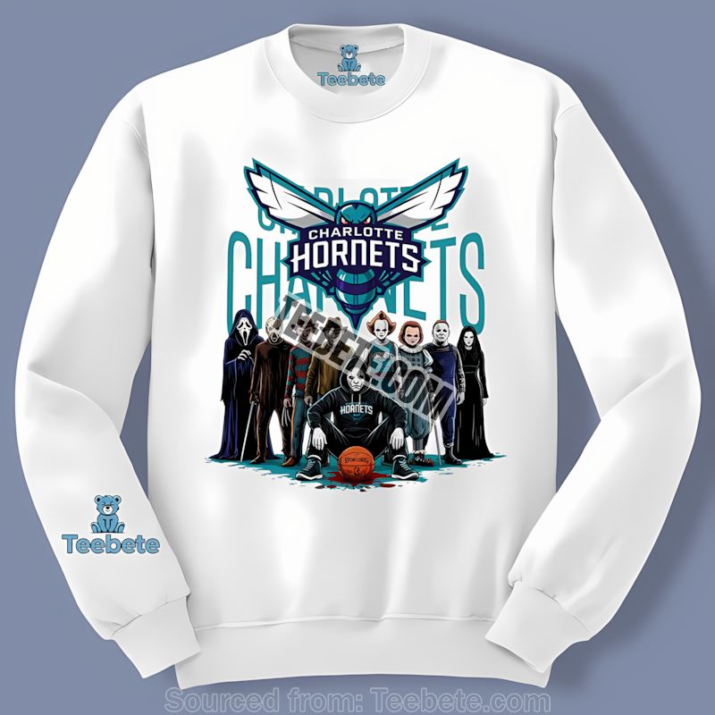 Charlotte Hornets Horror Movie Halloween Iconic Scene Long Sleeve Charlotte Hornets Horror Movie Halloween Iconic Scene Long Sleeve