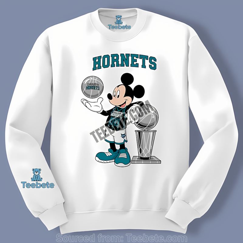 Charlotte Hornets Mickey Bat Basketball Cartoon Long Sleeve Charlotte Hornets Mickey Bat Basketball Cartoon Long Sleeve
