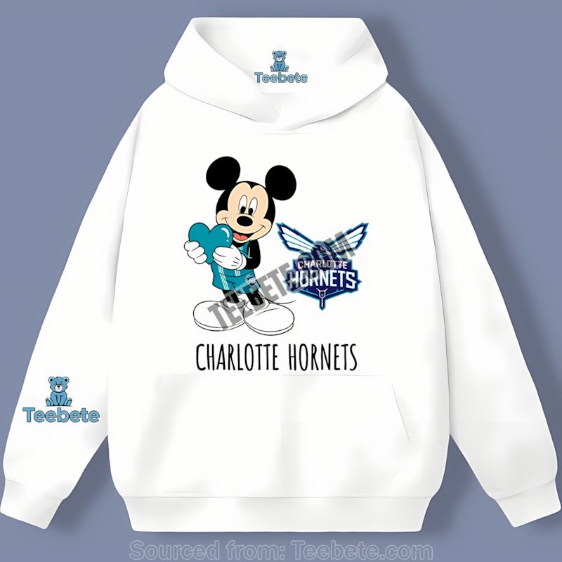 Charlotte Hornets Mickey Heart Love Retro Hoodie Charlotte Hornets Mickey Heart Love Retro Hoodie