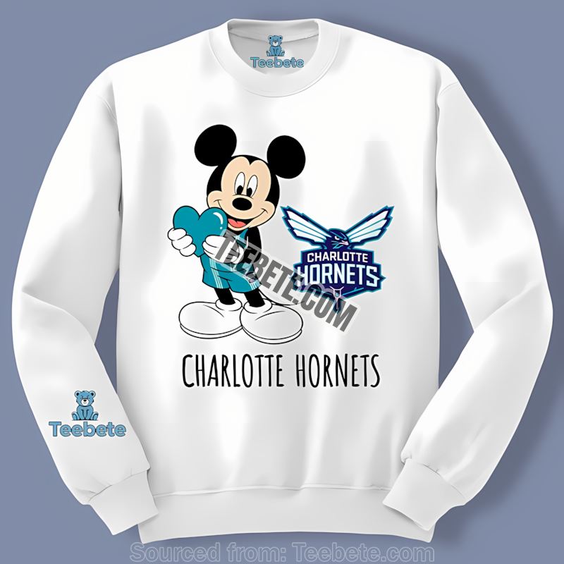 Charlotte Hornets Mickey Heart Love Retro Long Sleeve Charlotte Hornets Mickey Heart Love Retro Long Sleeve