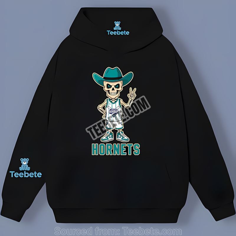 Charlotte Hornets Skeleton Cowboy Western Style Hoodie Charlotte Hornets Skeleton Cowboy Western Style Hoodie