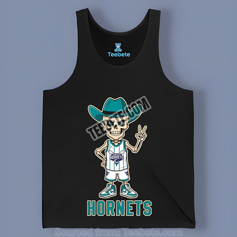 Charlotte Hornets Skeleton Cowboy Western Style Tanktop Charlotte Hornets Skeleton Cowboy Western Style Tanktop