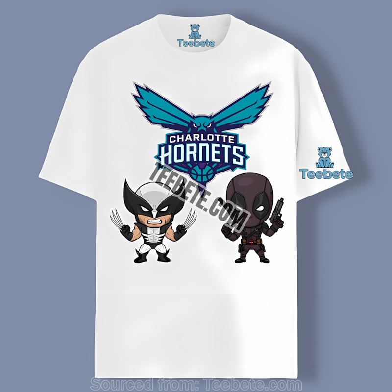 Charlotte Hornets Wolverine Deadpool Hero Crossover Shirt