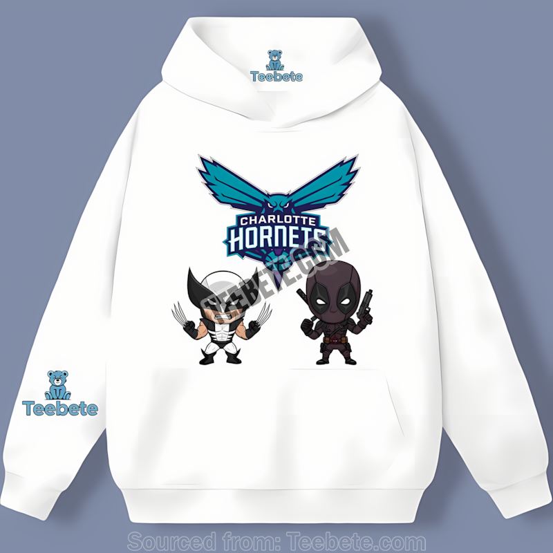 Charlotte Hornets Wolverine Deadpool Hero Crossover Hoodie Charlotte Hornets Wolverine Deadpool Hero Crossover Hoodie