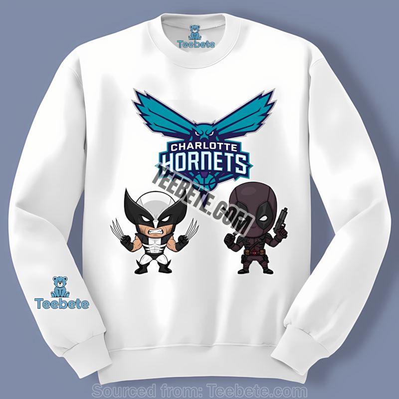 Charlotte Hornets Wolverine Deadpool Hero Crossover Long Sleeve Charlotte Hornets Wolverine Deadpool Hero Crossover Long Sleeve