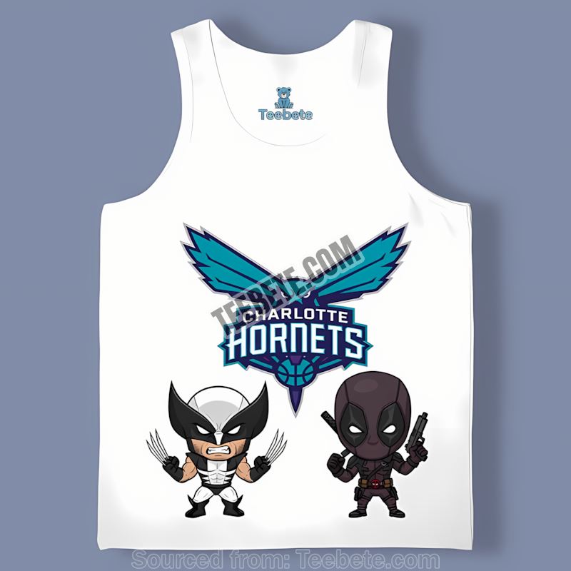 Charlotte Hornets Wolverine Deadpool Hero Crossover Tanktop Charlotte Hornets Wolverine Deadpool Hero Crossover Tanktop