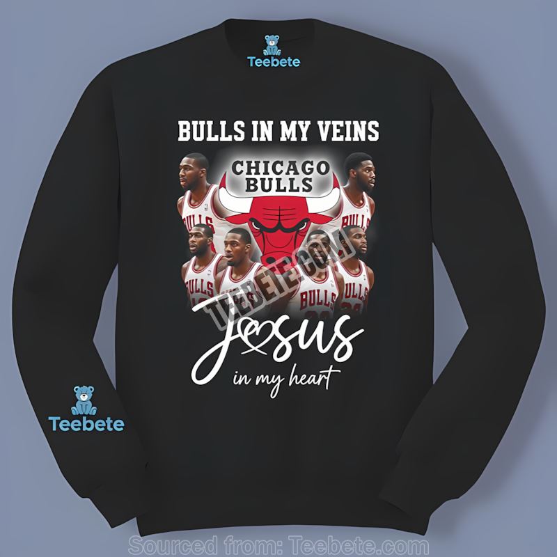 Chicago Bulls Jesus In Heart Basketball In Veins Long Sleeve Chicago Bulls Jesus In Heart Basketball In Veins Long Sleeve