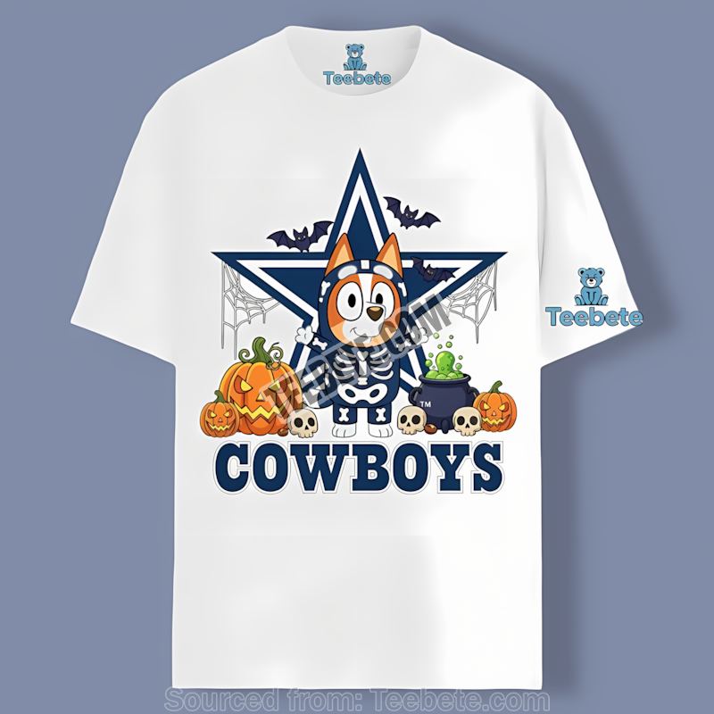 Dallas Cowboys Bingo Bluey Halloween Skeleton Pumpkin Shirt