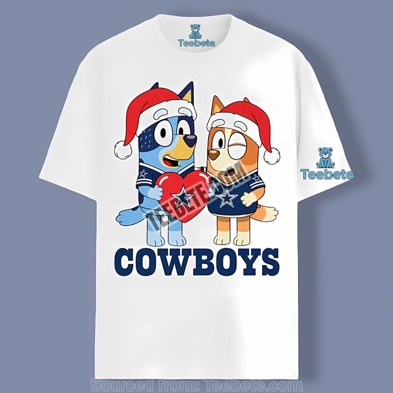 Dallas Cowboys Bluey And Bingo Christmas Heart Shirt
