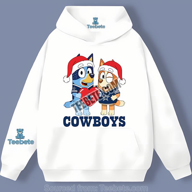 Dallas Cowboys Bluey And Bingo Christmas Heart Hoodie Dallas Cowboys Bluey And Bingo Christmas Heart Hoodie