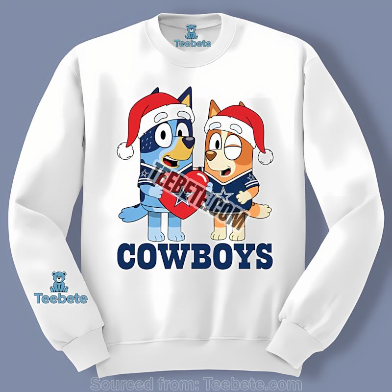 Dallas Cowboys Bluey And Bingo Christmas Heart Long Sleeve Dallas Cowboys Bluey And Bingo Christmas Heart Long Sleeve