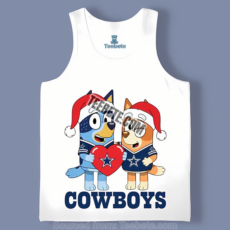 Dallas Cowboys Bluey And Bingo Christmas Heart Tanktop Dallas Cowboys Bluey And Bingo Christmas Heart Tanktop