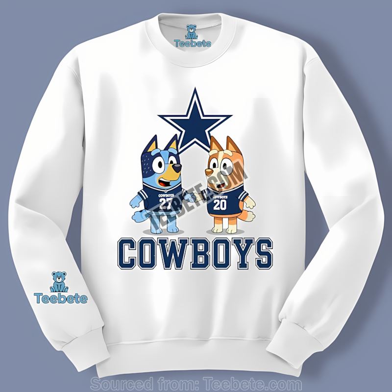 Dallas Cowboys Bluey And Bingo Holding Hands Long Sleeve Dallas Cowboys Bluey And Bingo Holding Hands Long Sleeve