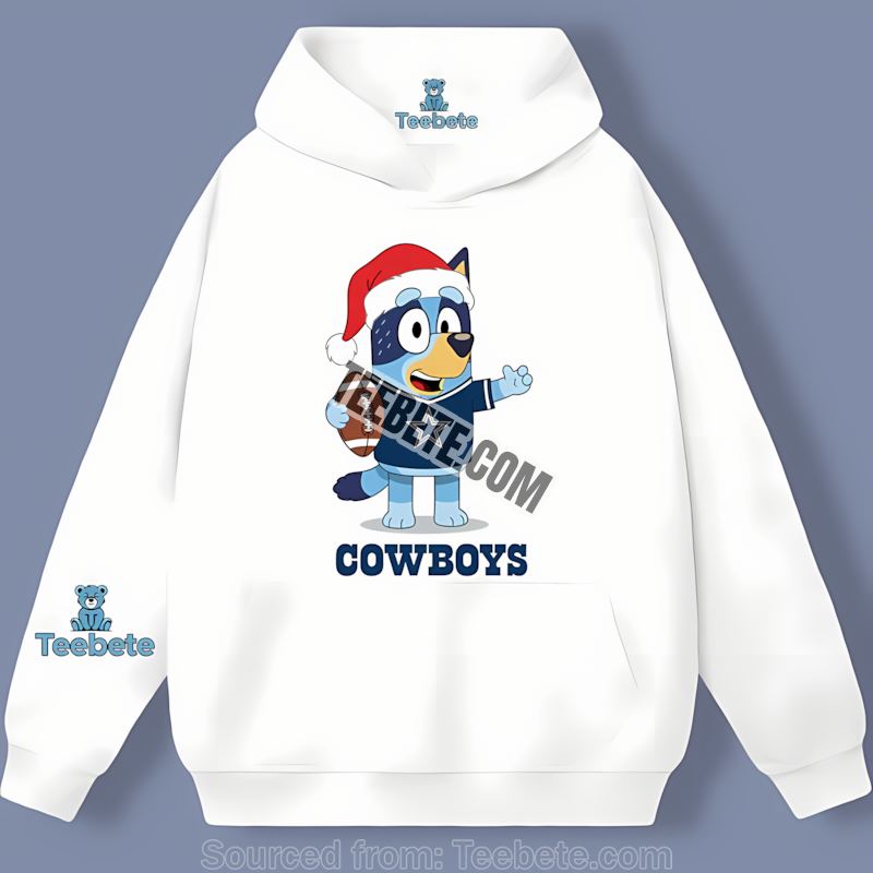 Dallas Cowboys Bluey Christmas Santa Hat Hoodie Dallas Cowboys Bluey Christmas Santa Hat Hoodie