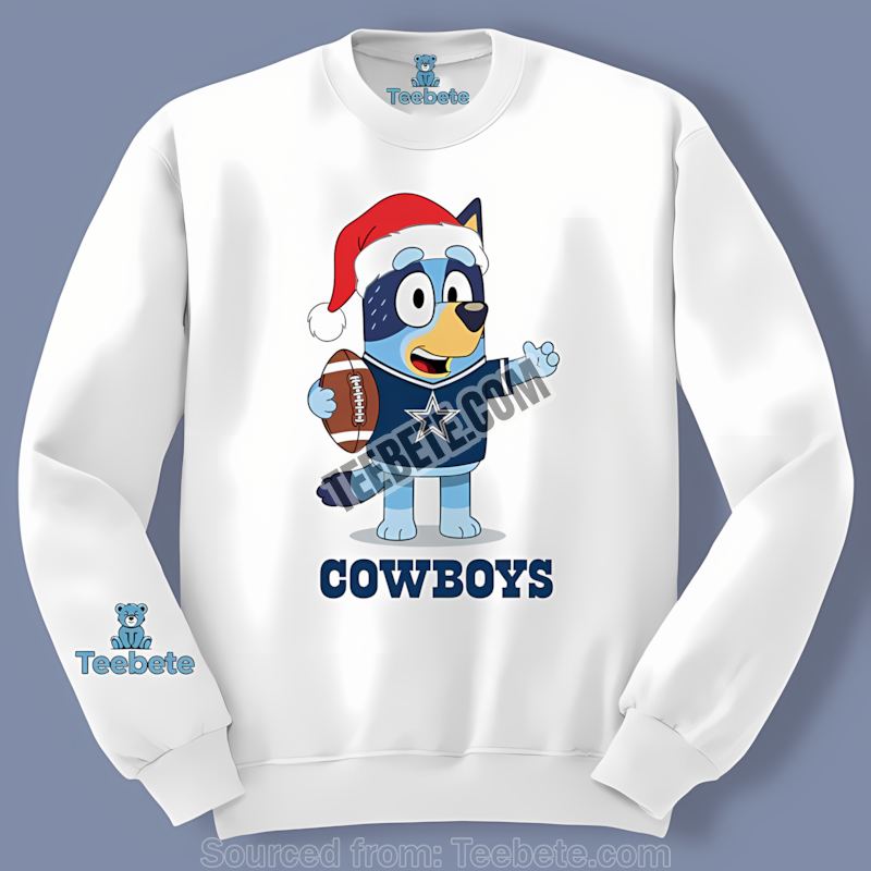 Dallas Cowboys Bluey Christmas Santa Hat Long Sleeve Dallas Cowboys Bluey Christmas Santa Hat Long Sleeve