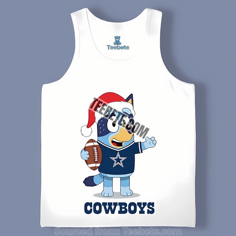 Dallas Cowboys Bluey Christmas Santa Hat Tanktop Dallas Cowboys Bluey Christmas Santa Hat Tanktop