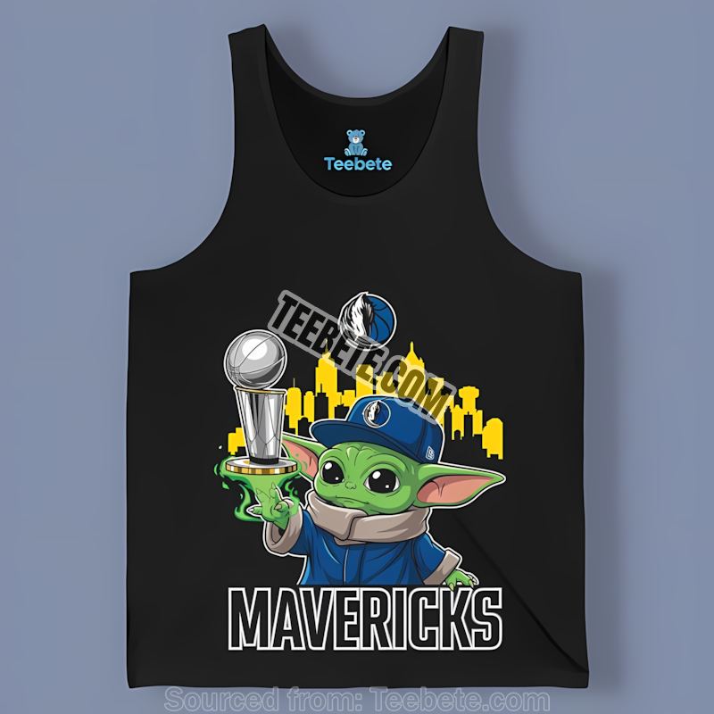 Dallas Mavericks Baby Yoda Holding World Series Trophy Graphic Tanktop Dallas Mavericks Baby Yoda Holding World Series Trophy Graphic Tanktop