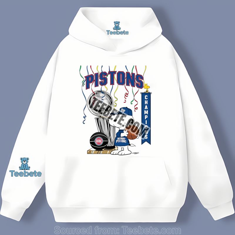Detroit Pistons Champions Snoopy Celebration Printed Hoodie Detroit Pistons Champions Snoopy Celebration Printed Hoodie