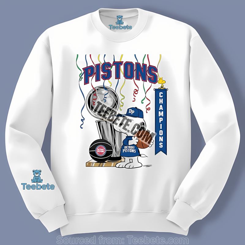 Detroit Pistons Champions Snoopy Celebration Printed Long Sleeve Detroit Pistons Champions Snoopy Celebration Printed Long Sleeve