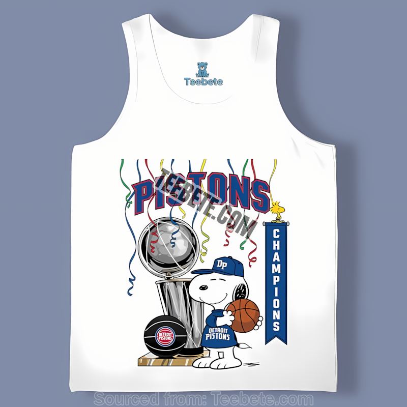 Detroit Pistons Champions Snoopy Celebration Printed Tanktop Detroit Pistons Champions Snoopy Celebration Printed Tanktop