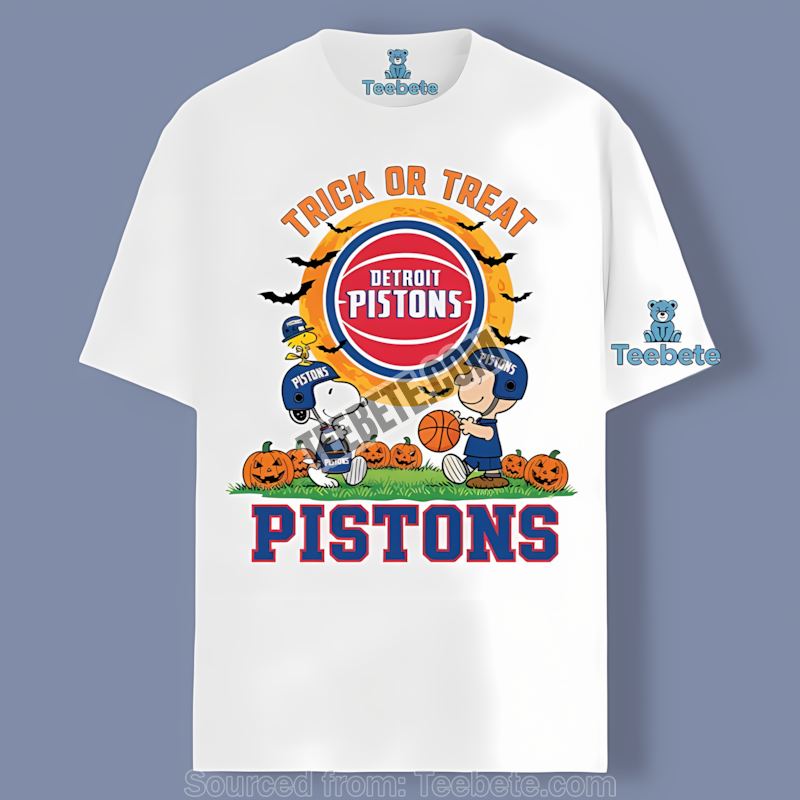 Detroit Pistons Halloween Trick Or Treat Charlie Brown Snoopy Tshirt For Women