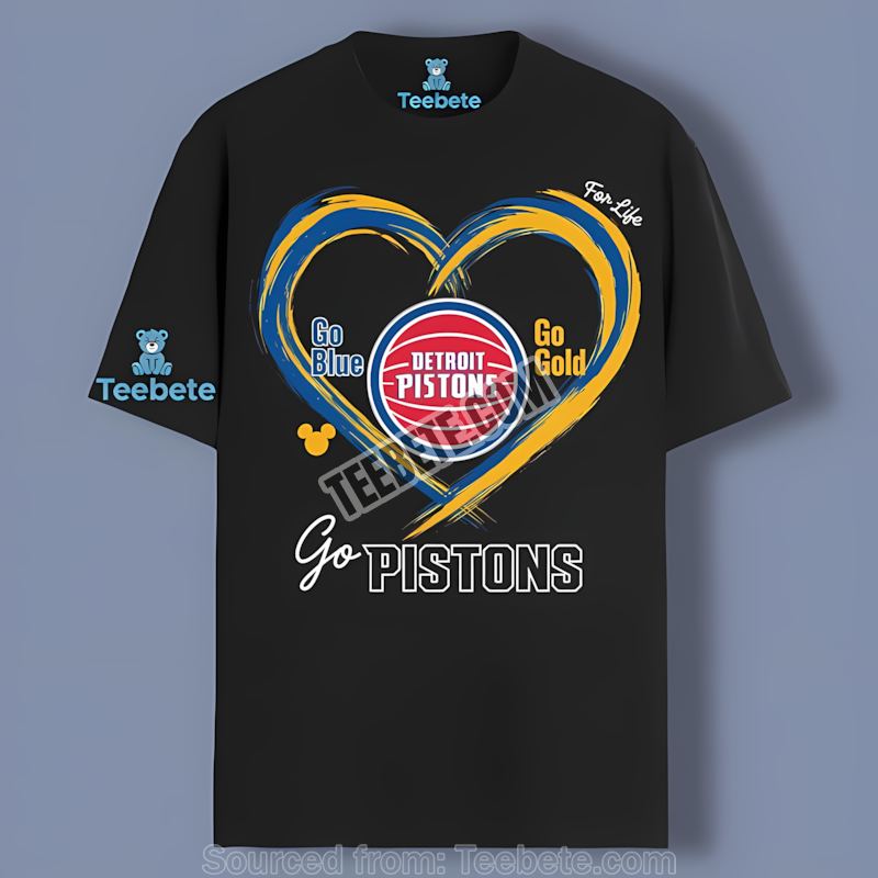 Detroit Pistons Heart Go Blue Go Gold Graphic Shirt