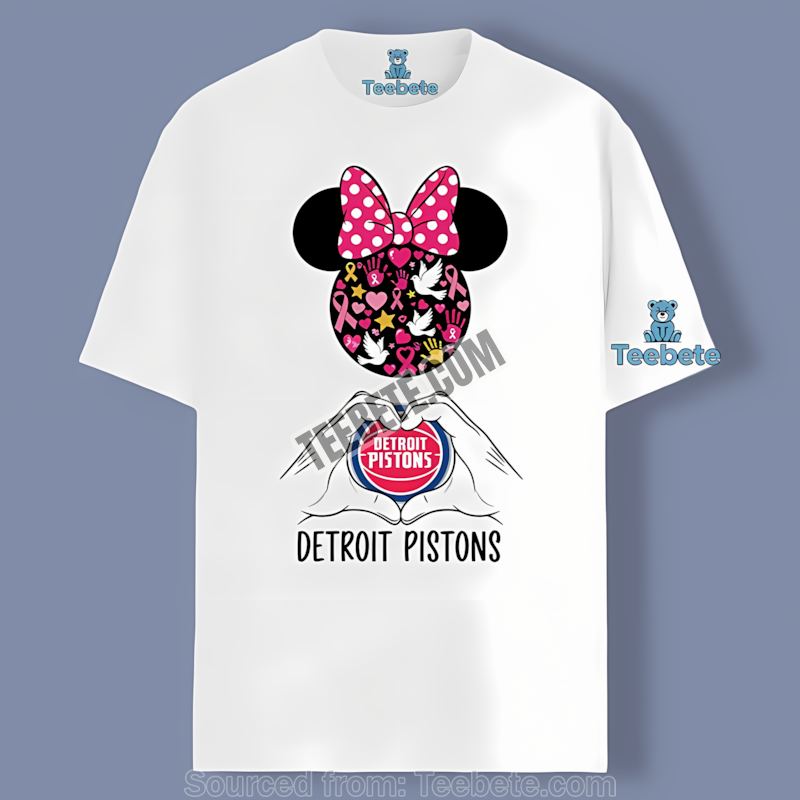 Detroit Pistons Minnie Mouse Breast Cancer Awareness Comfort Colors Tshirt