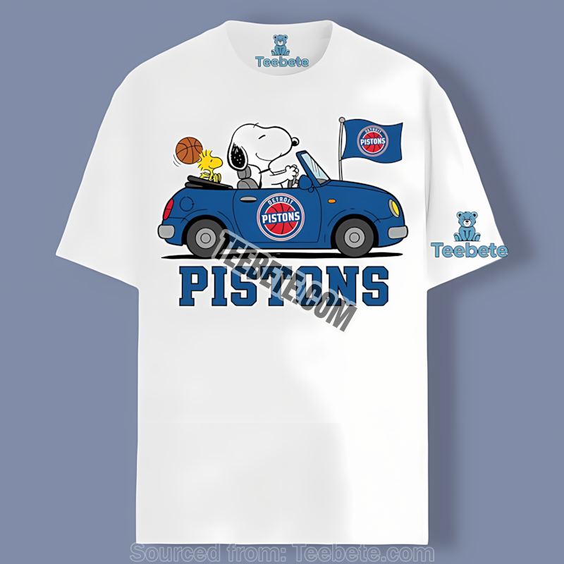 Detroit Pistons Snoopy Driving Car Soft Shirt