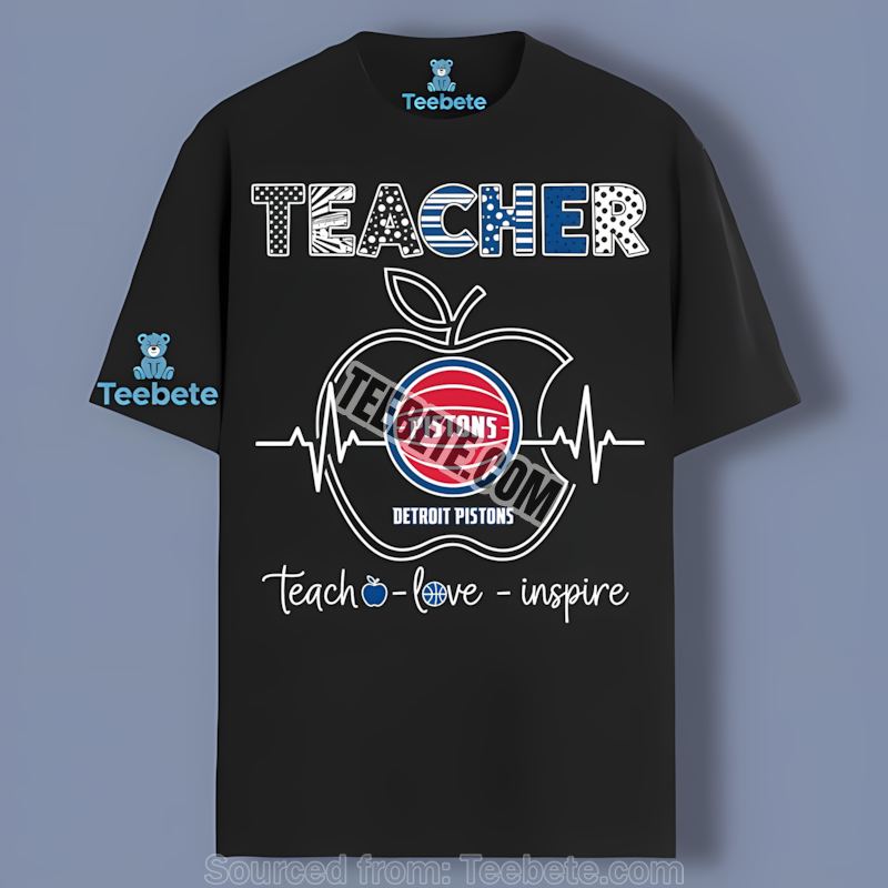 Detroit Pistons Teacher Apple Teach Love Inspire Mens Graphic Tee
