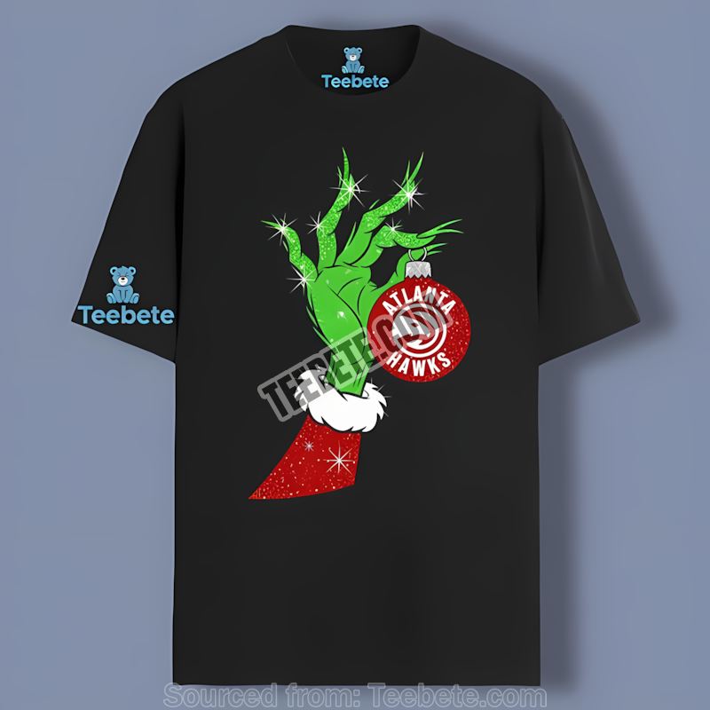 Grinch Hand Holding Atlanta Hawks Ornament Color Shirt