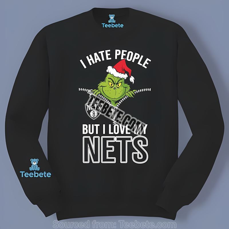 Grinch I Hate People Love My Brooklyn Nets Adults Long Sleeve Grinch I Hate People Love My Brooklyn Nets Adults Long Sleeve