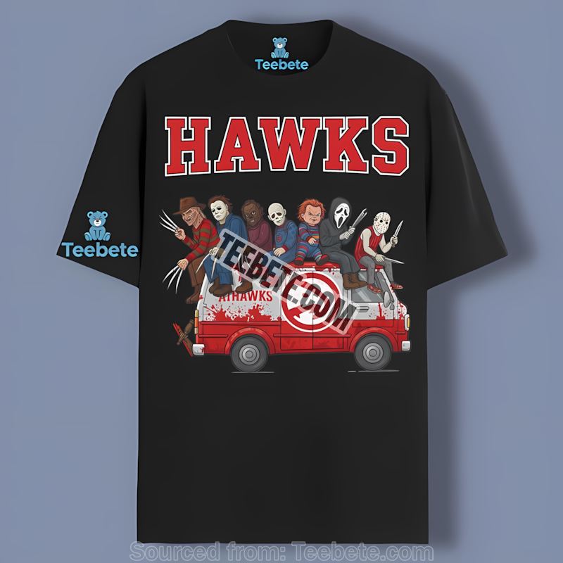 Horror Atlanta Hawks Vs Halloween Characters On Bus Unisex Shirt