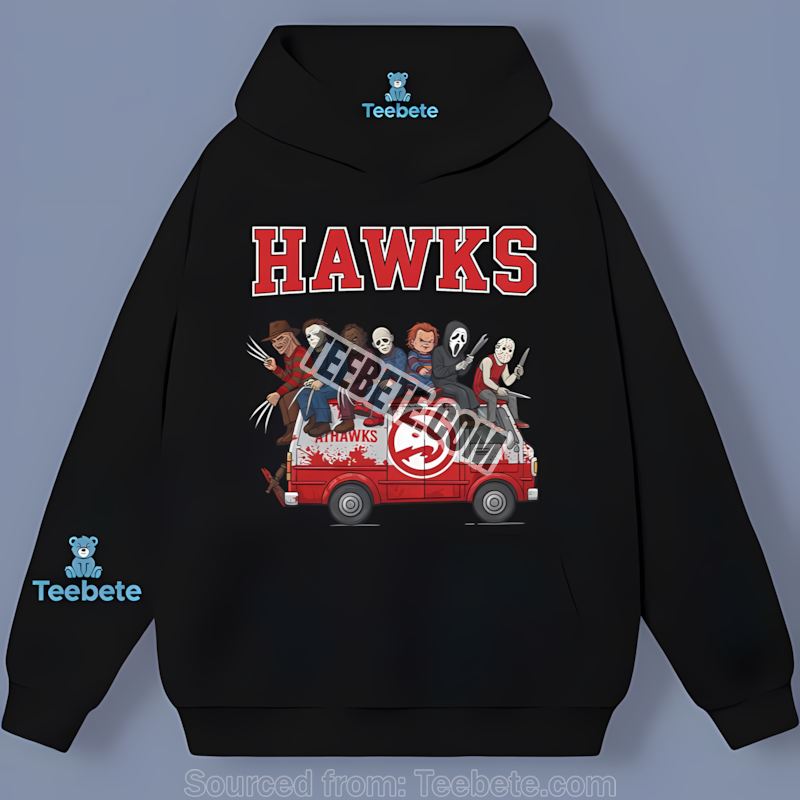 Horror Atlanta Hawks Vs Halloween Characters On Bus Unisex Hoodie Horror Atlanta Hawks Vs Halloween Characters On Bus Unisex Hoodie