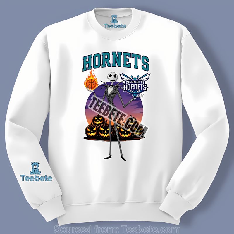 Jack Skellington Celebrates Charlotte Hornets Halloween Long Sleeve Jack Skellington Celebrates Charlotte Hornets Halloween Long Sleeve