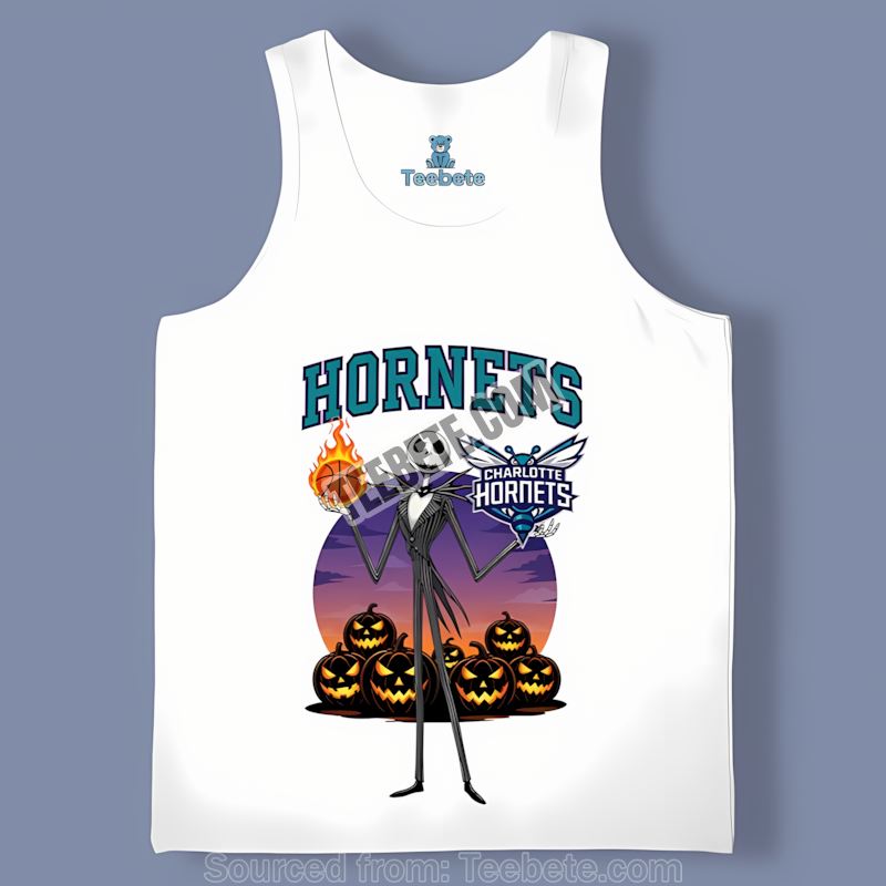 Jack Skellington Celebrates Charlotte Hornets Halloween Tanktop Jack Skellington Celebrates Charlotte Hornets Halloween Tanktop