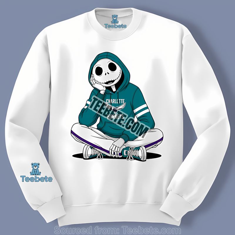 Jack Skellington In Charlotte Hornets Hoodie Long Sleeve Jack Skellington In Charlotte Hornets Hoodie Long Sleeve
