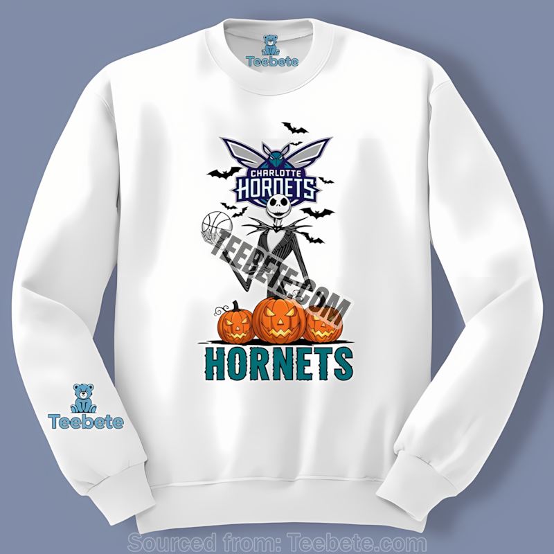 Jack Skellington Rocks Charlotte Hornets Pumpkin Long Sleeve Jack Skellington Rocks Charlotte Hornets Pumpkin Long Sleeve