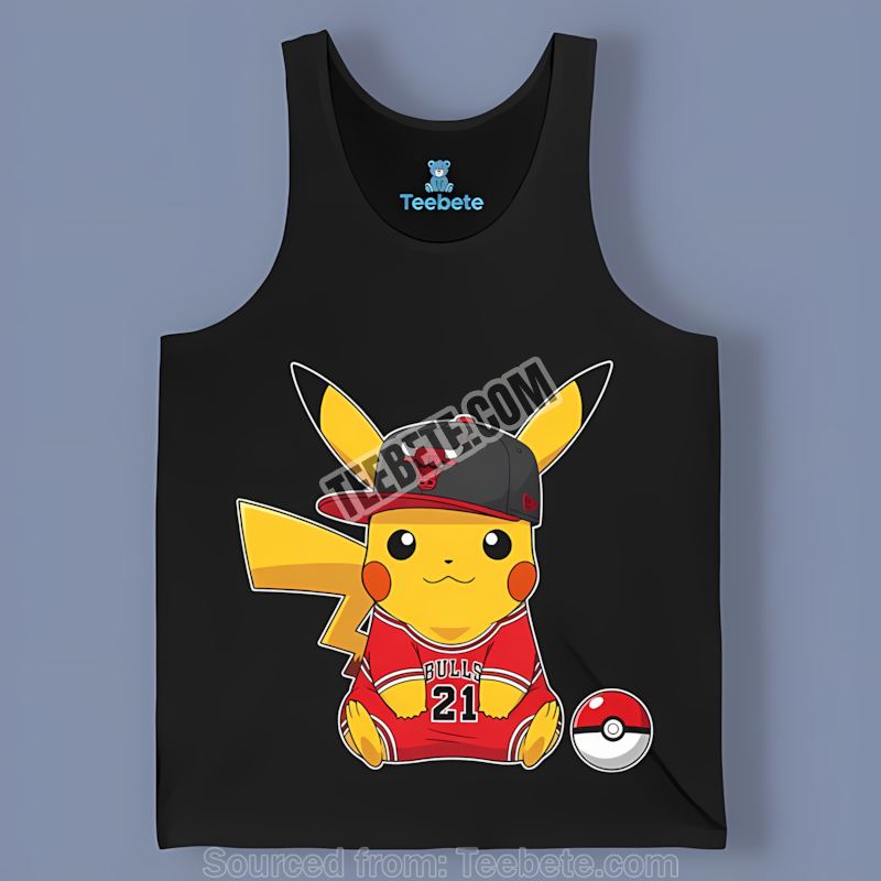 Pikachu Shows Off Chicago Bulls Hat Tanktop Pikachu Shows Off Chicago Bulls Hat Tanktop
