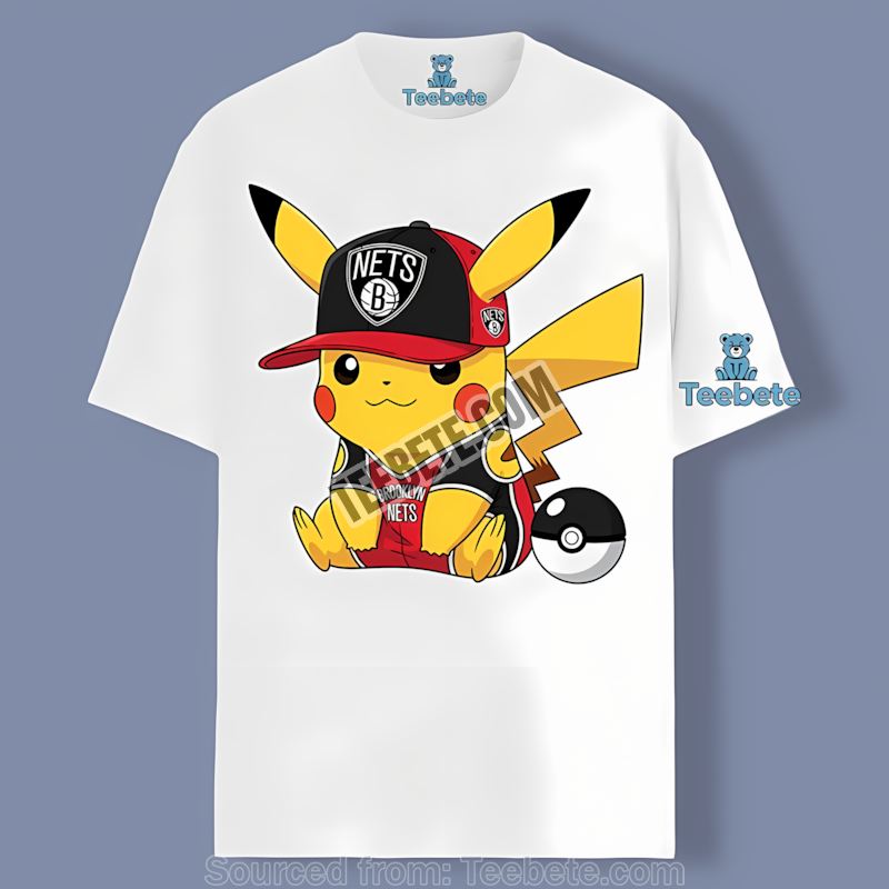 Pikachu Wearing A Brooklyn Nets Hat Adults Shirt