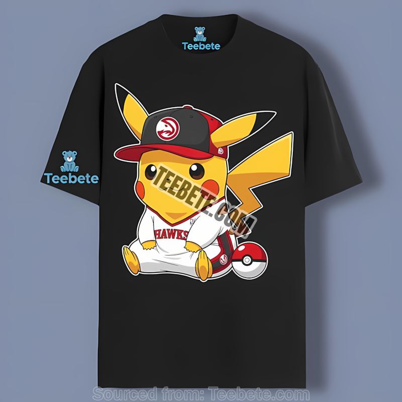 Pikachu Wearing Atlanta Hawks Hat Graphic Shirt