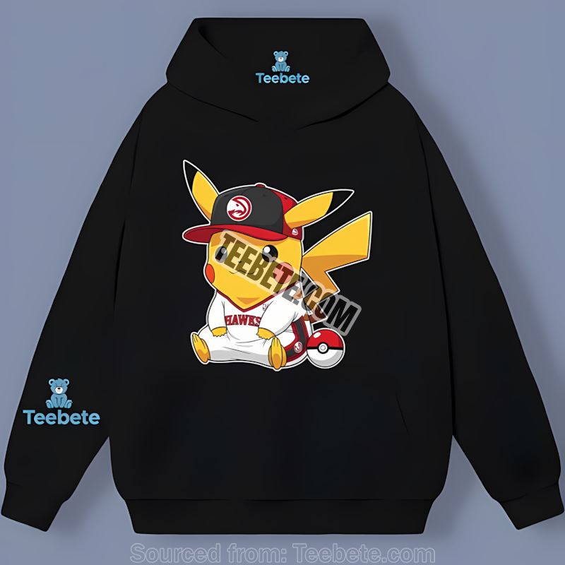 Pikachu Wearing Atlanta Hawks Hat Graphic Hoodie Pikachu Wearing Atlanta Hawks Hat Graphic Hoodie