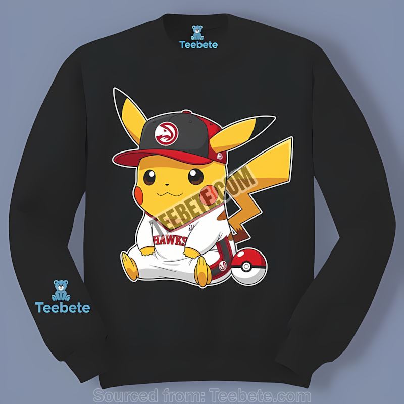 Pikachu Wearing Atlanta Hawks Hat Graphic Long Sleeve Pikachu Wearing Atlanta Hawks Hat Graphic Long Sleeve