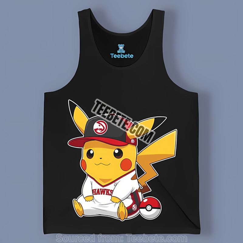 Pikachu Wearing Atlanta Hawks Hat Graphic Tanktop Pikachu Wearing Atlanta Hawks Hat Graphic Tanktop